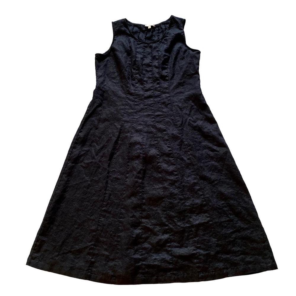 Choices Linen Black Dress Sleeveless Side Zip Maxi A-Line Women XL